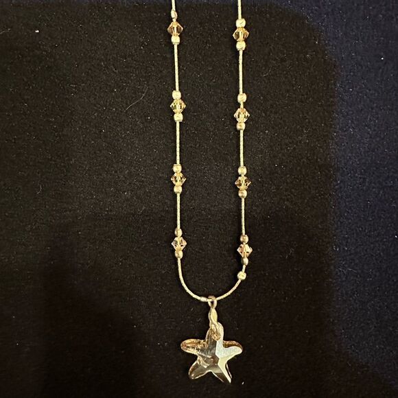 Sterling Silver starfish necklace and earrings set with Swarovski crystals - Picture 3 of 9